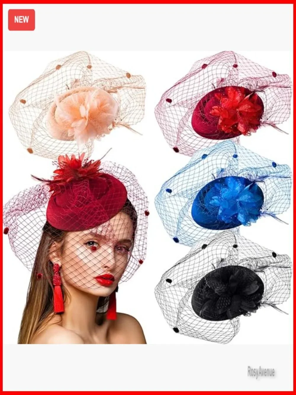 4-Piece Vintage Fascinator Hat Set with Veil and Feathers for Special Occasions